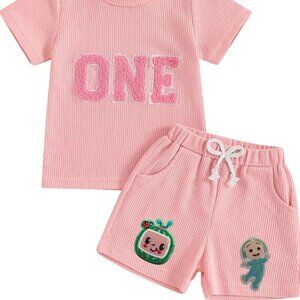 Pink Girl First Birthday Outfit Clothes Shirt Cocomelon Shorts JJ Coco melon Top
